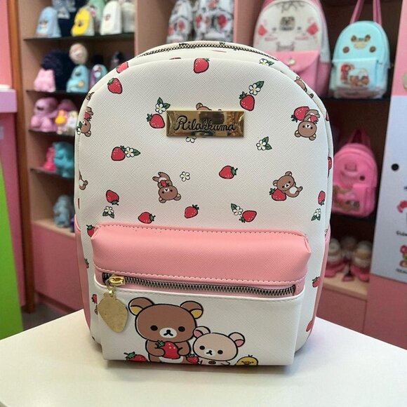 Sanrio Hello Kitty Rilakkuma & Friends Pink Strawberry Mini Backpack - New - Picture 1 of 5